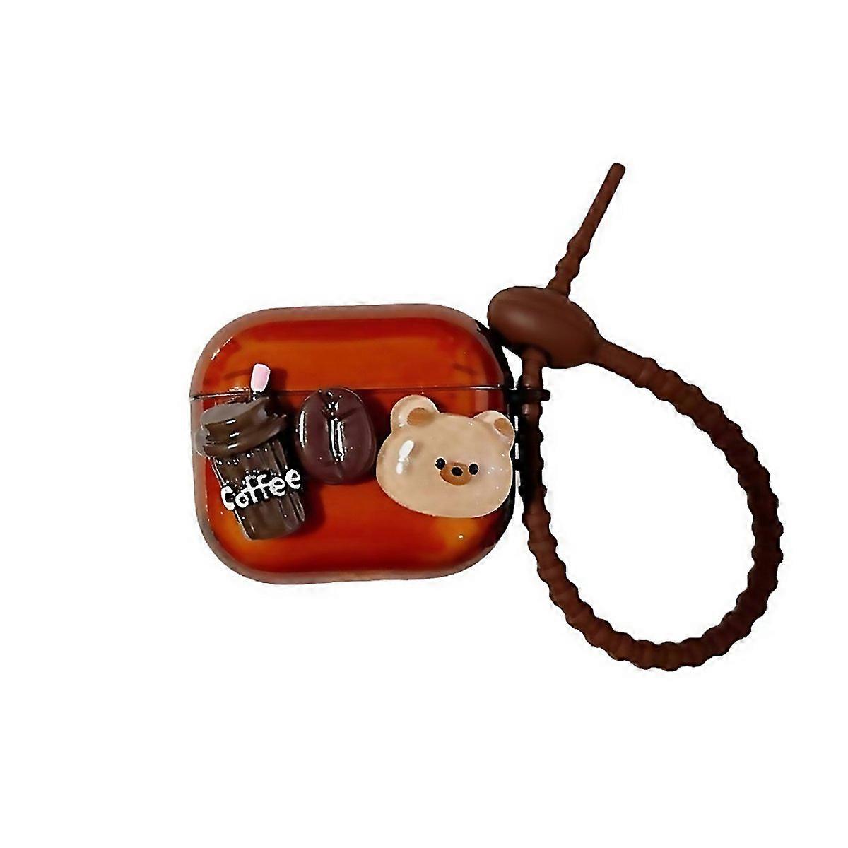 For Cartoon 3d Coffee Bear Headphones Case Protective Shell Cover