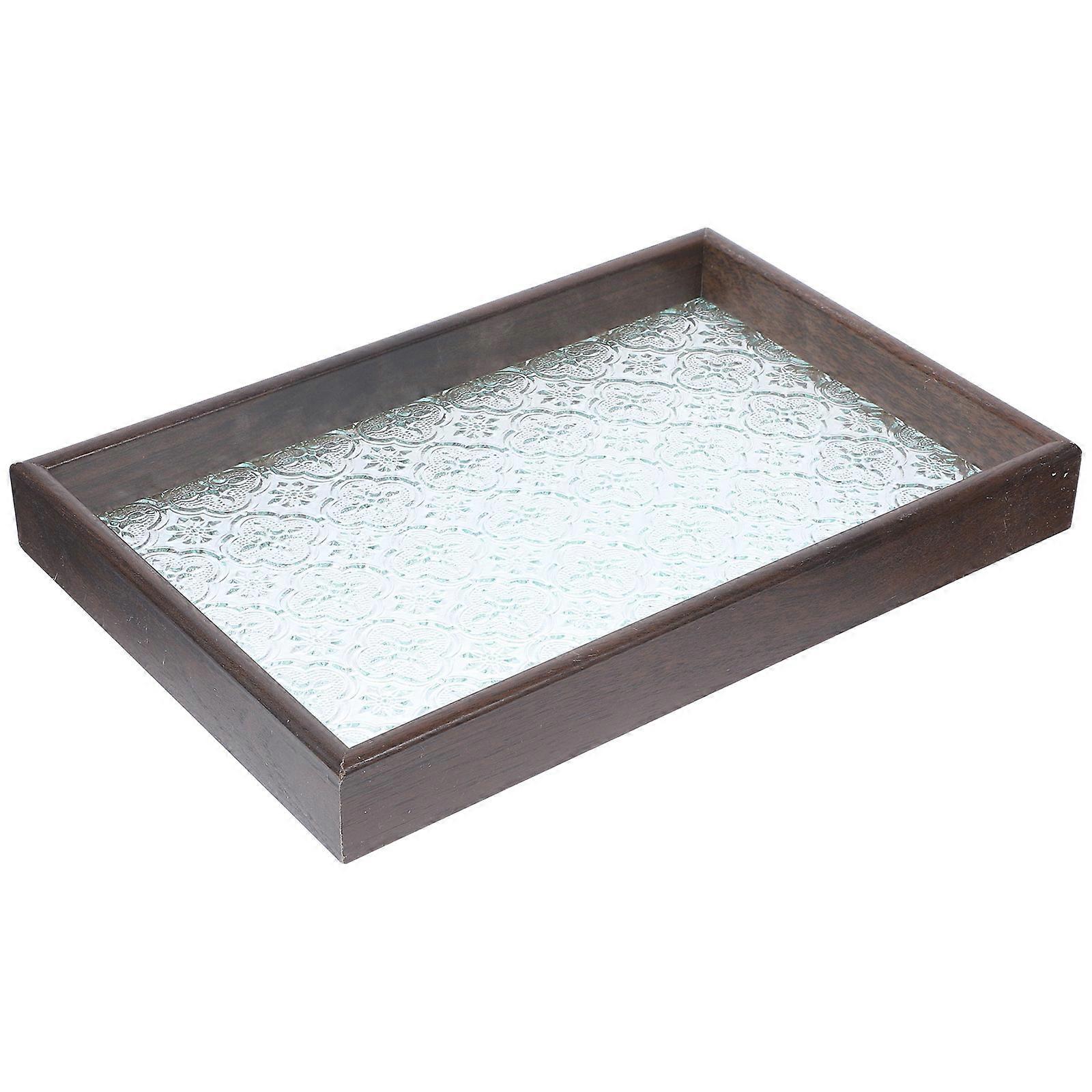 Large Decorative Tray Glass Flower Pattern Fruit Storage Plate Brown Material for 1Set