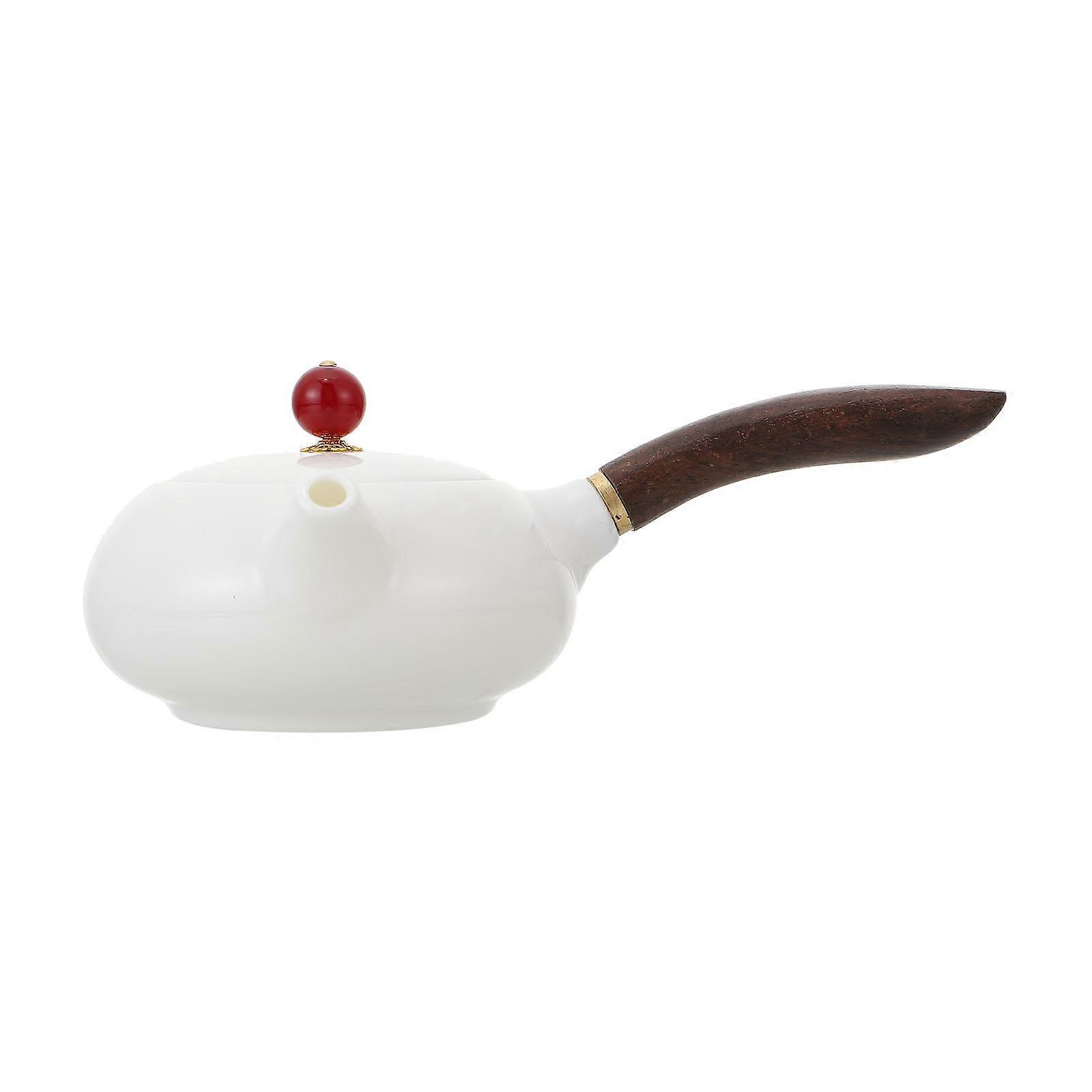 2Pcs Ceramic Tea Pot with Side Handle for Home Small White Tea Maker