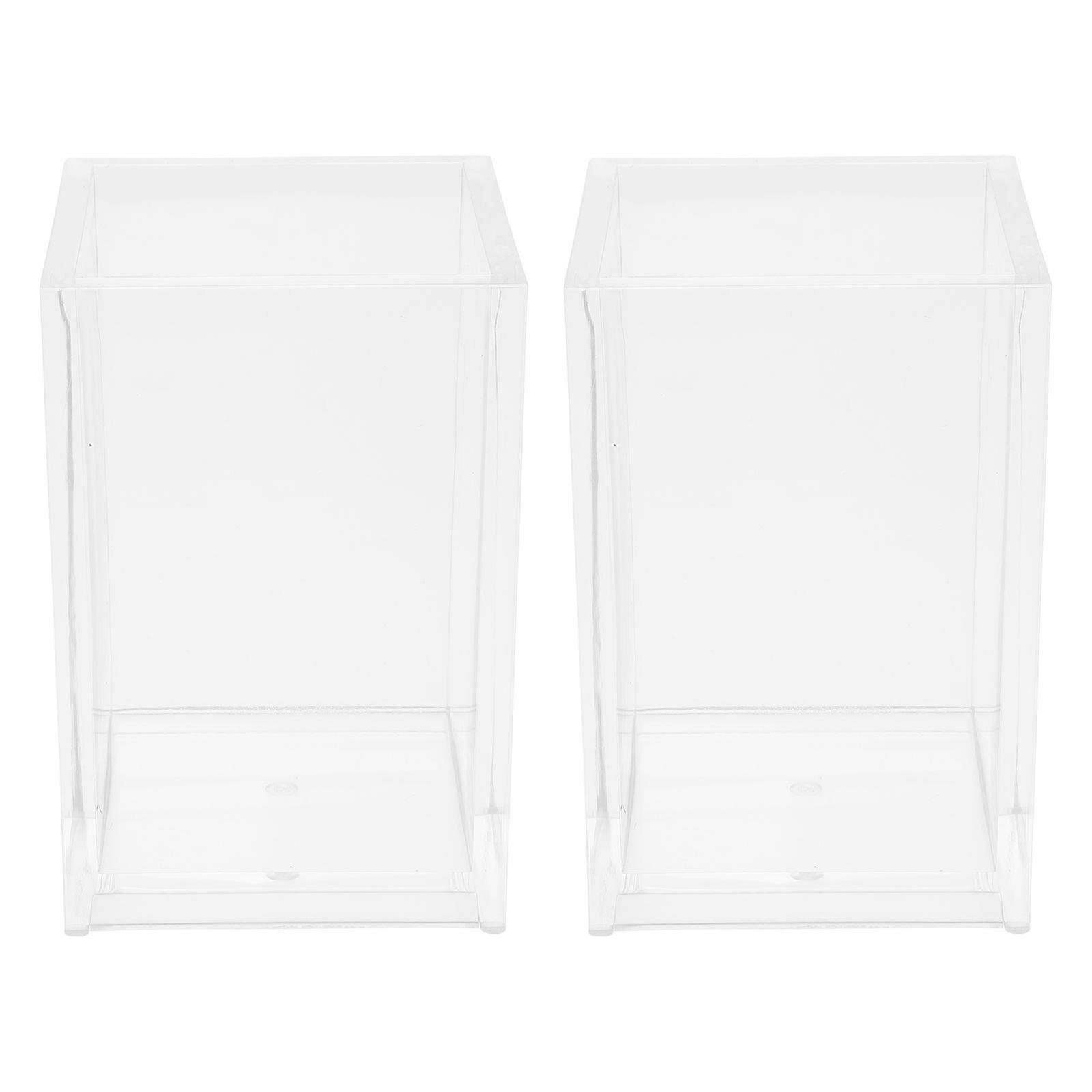 Desktop Storage Container Brush Holders School Use Square Shape Clear 6.5X6.5X10CM 2Set