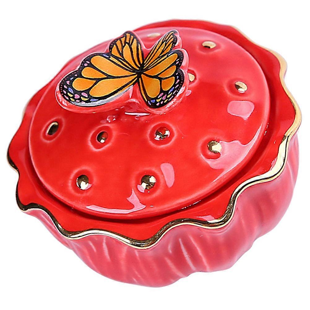 Ceramic Jar For Loose Tea Storage 5Pcs Red Retro Style Airtight Mini Decorative Container For Home Use Cafes And Shops