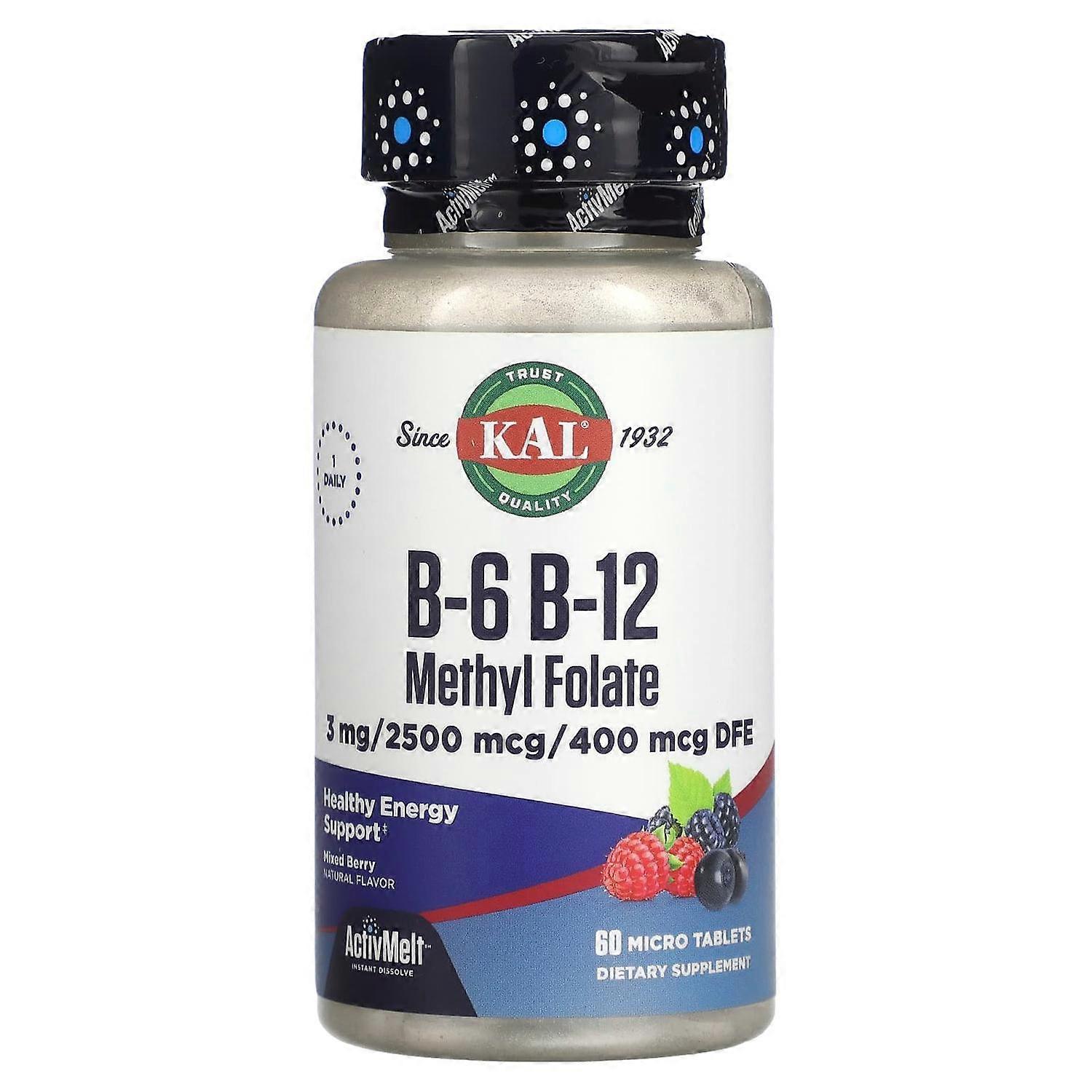 KAL, B-6 B-12 Methyl Folate, Mixed Berry, 60 Micro Tablets