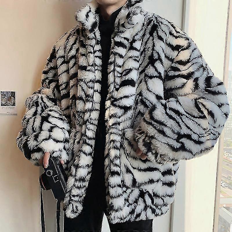 Men Tiger Pattern Fleece Fur Fluffy Coat Jacket Jumper Outwear Oversized Warm Outwear Jackets Man Tiger Grain Imitate Fur-yuyu
