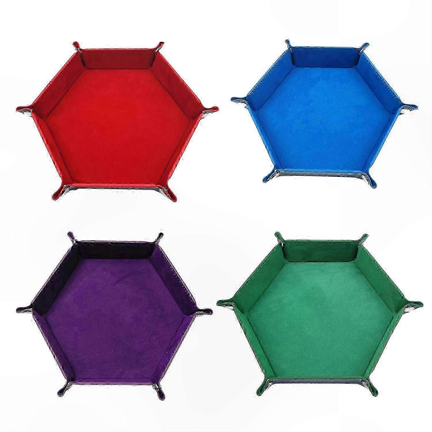 Hexagon Dice Tray Set - 4 Pack Folding Leather Rolling Trays for Board Games and RPG Sessions