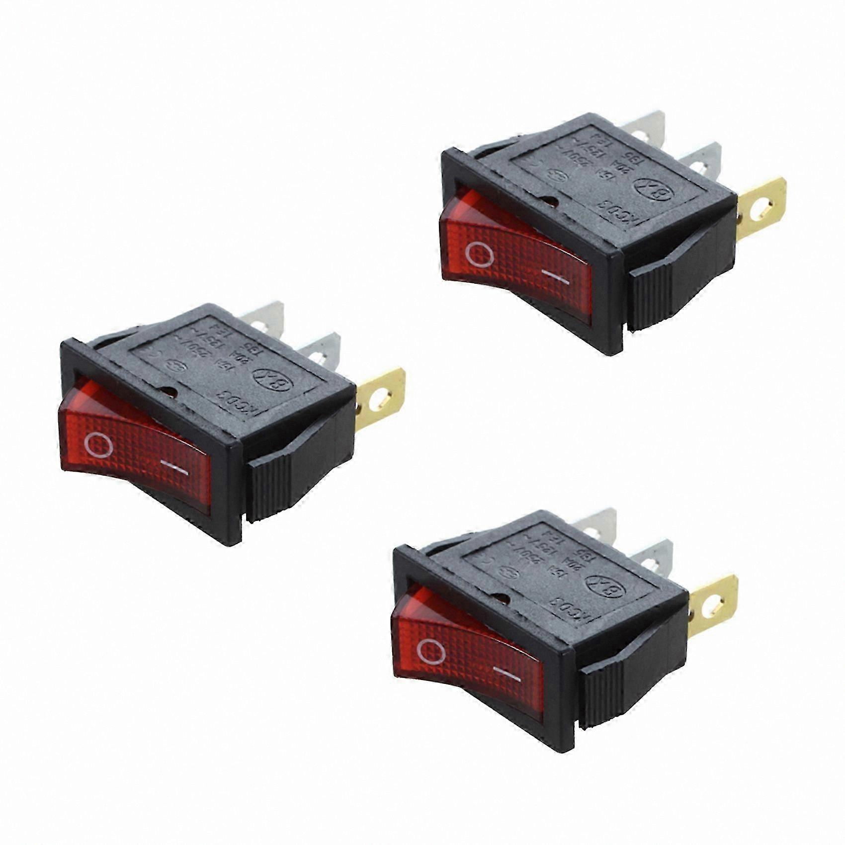Red 3-Pin Rocker Switch, ON-OFF Bipolar Design, 28x10mm Size, 250V 15A Rating