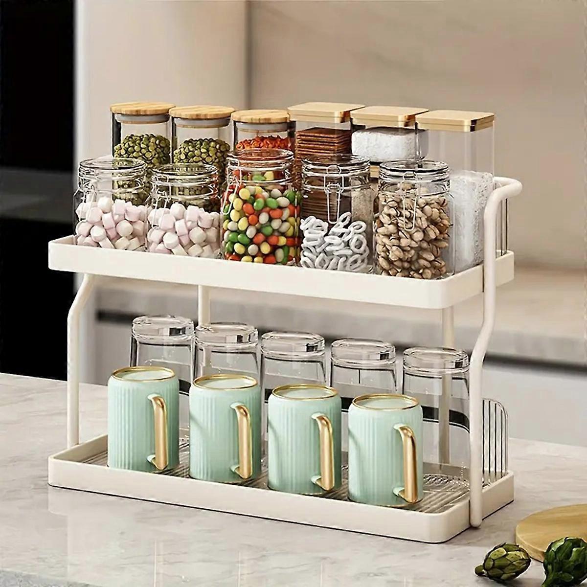 Kitchen Spice Rack 2-Layer Countertop Organizer Versatile Storage Rack for Condiments and Herbs Home Kitchen Essentials
