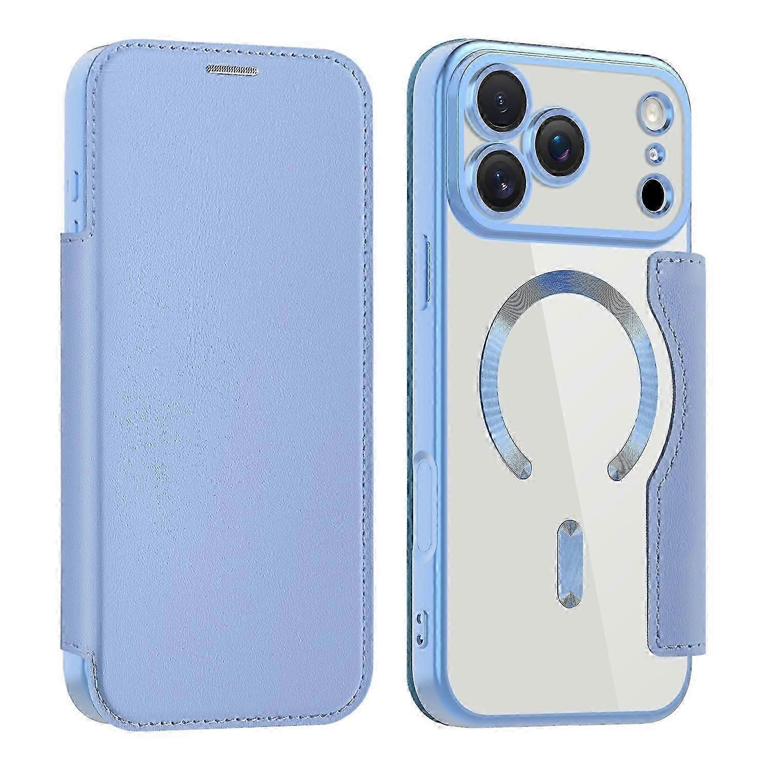 TKdaddy For iPhone 17 Pro Case Compatible with MagSafe RFID Blocking Leather Phone Cover Blue