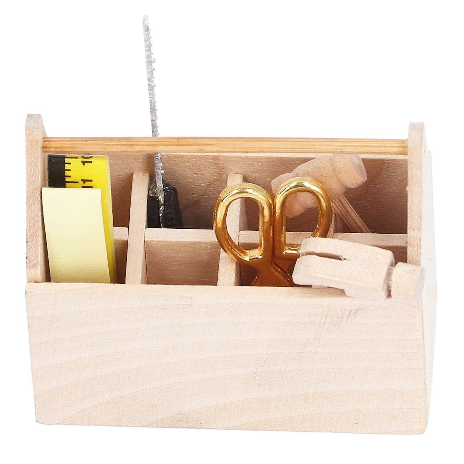Dollhouse Toolbox with Tools Simulation Multifunction Wooden Miniature Doll House Toolbox for 1/12 Dollhouse 