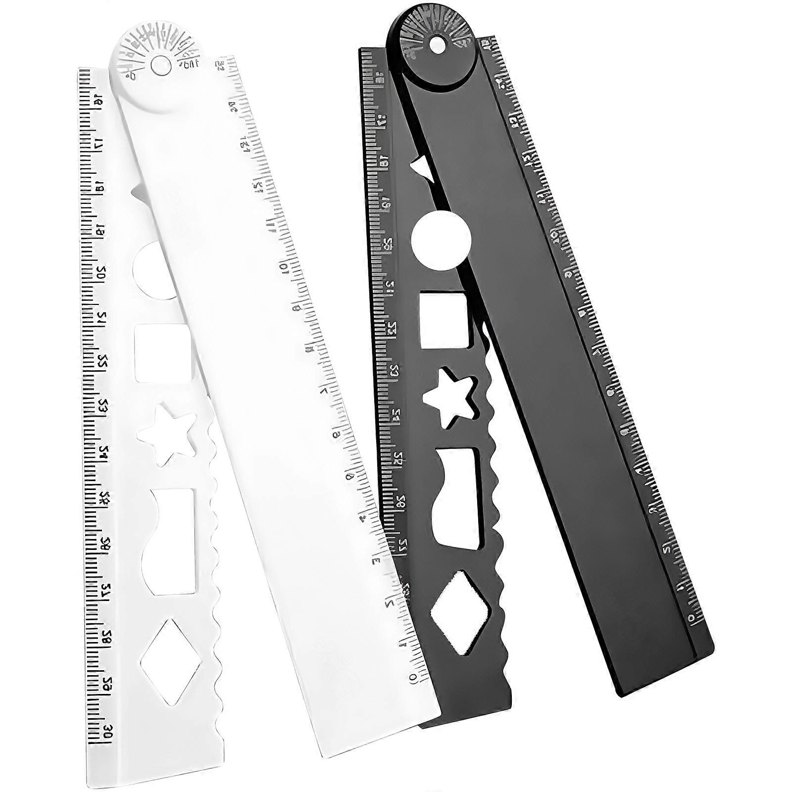 2Pcs Folding Ruler Multipurpose Math Measuring Tool with Geometric Templates for Technical Drawing Engineering Drafting Multicolor