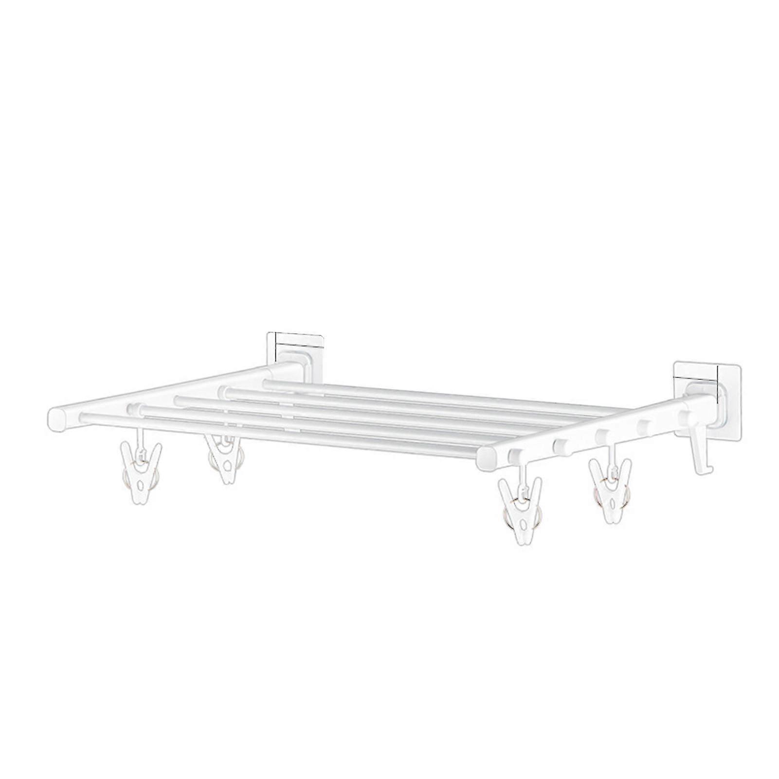 Foldable Wall-Mounted Laundry Rack with 8 Clips, Extendable for Balcony - 600mm Plastic Dryer