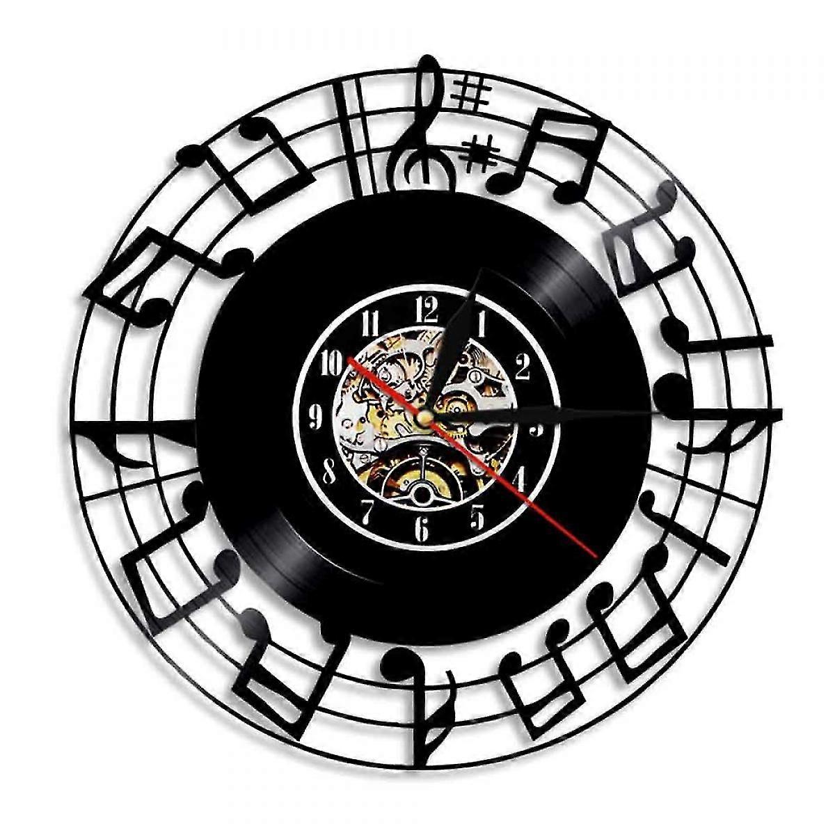 ساعة حائط تسجيل الفينيل الموسيقية - ملاحظة قرص CD الفينيل التسجيلات ساعة الحائط - ساعة الفينيل - ديكور حائط غرفة المعيشة - هدايا فريدة لمحبي الموسيقى A