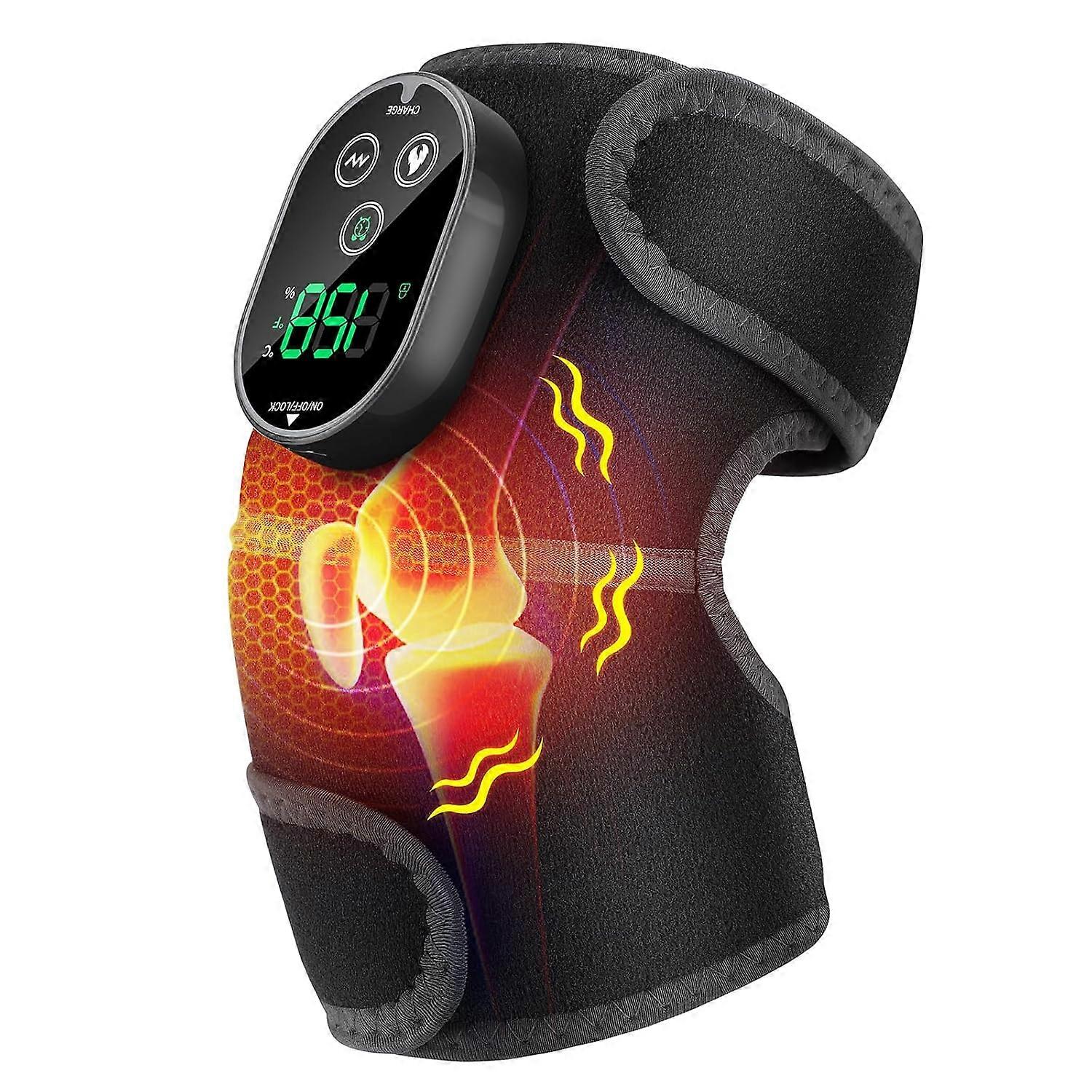 Cordless Knee Heating Pad, 3 in 1 Heated Knee massager for Men and Women, Heated Knee Brace with Vibration and Timer Setting for Joint Pain Relief, He