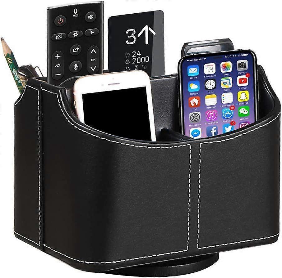 Leather Remote Control,Desk Organizers and Accessories, 360 Degree Spinning Remote Control Holder,Suitable for Controller, Media, Mail, Calculator, Mo