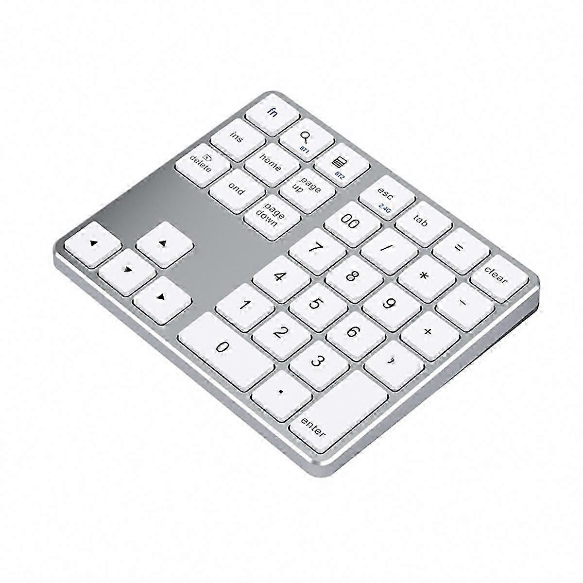 Dual Bluetooth Numeric Keypad 2.4Ghz Wireless Keyboard Silver & White