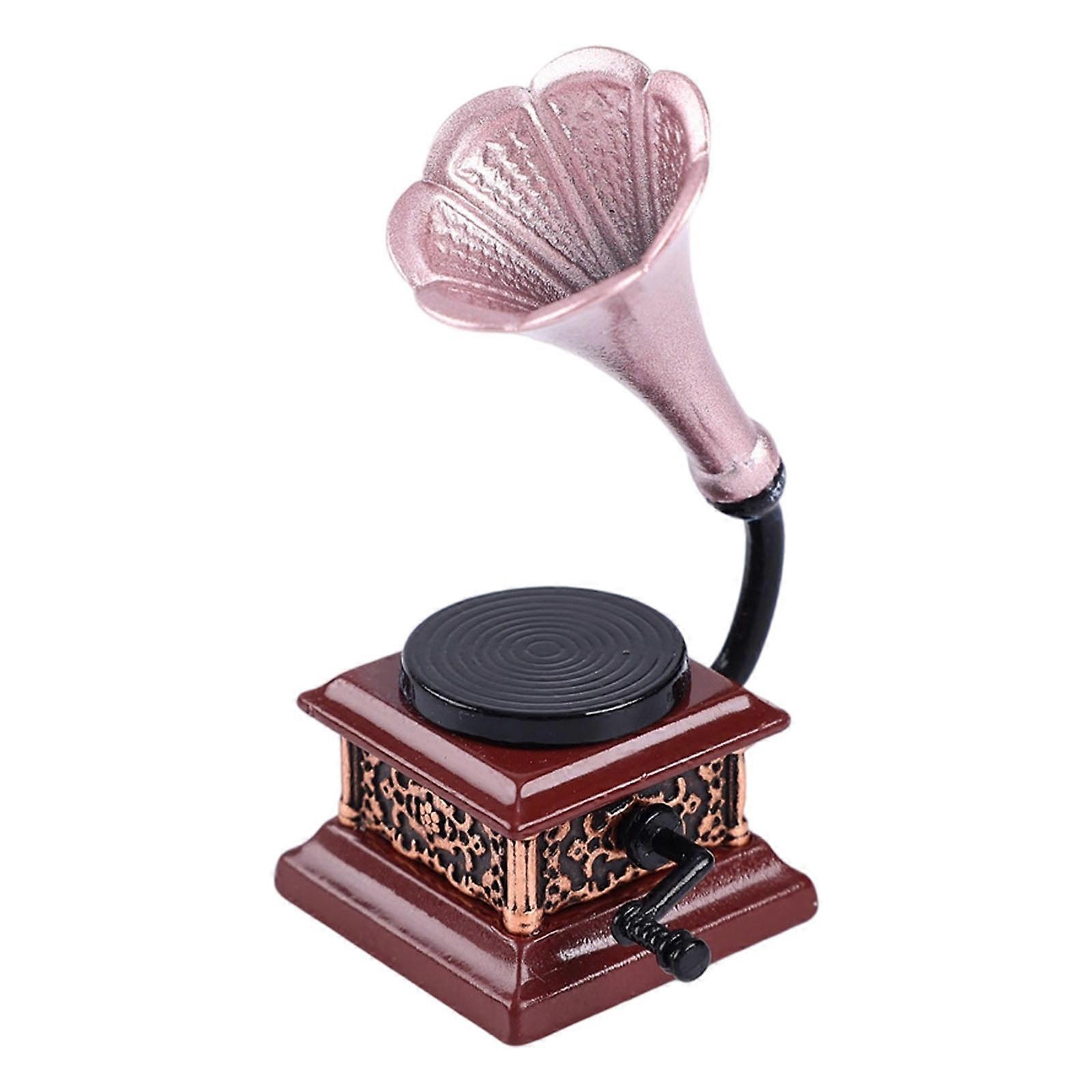 Traditional Tiny Record Player Model House Decorative Item Detailed 20th Century Fashion Display Accent Multicolor