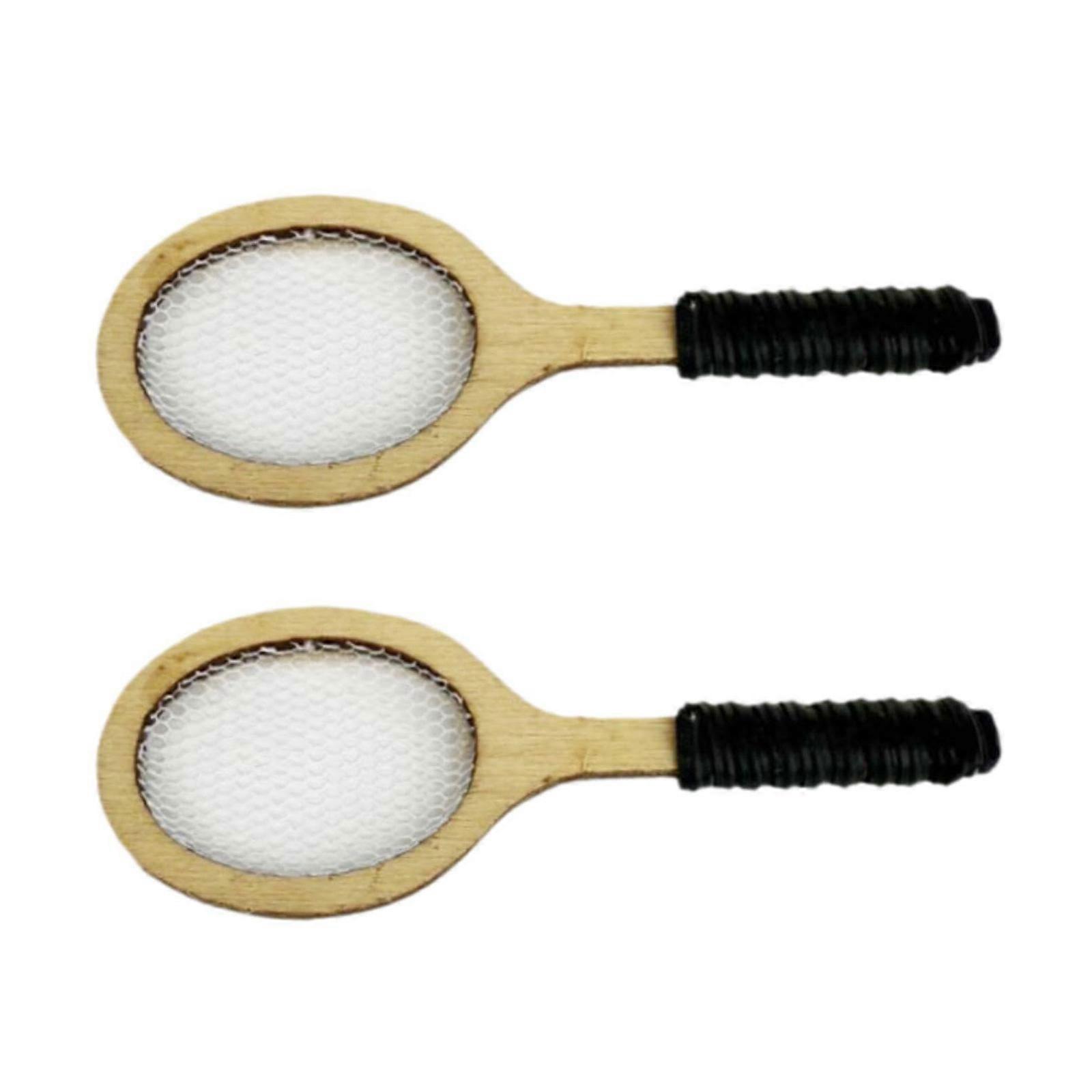 Realistic Wooden Dollhouses Tennis Racket With Fine Detail For Miniature Scene Display And Play Multicolor