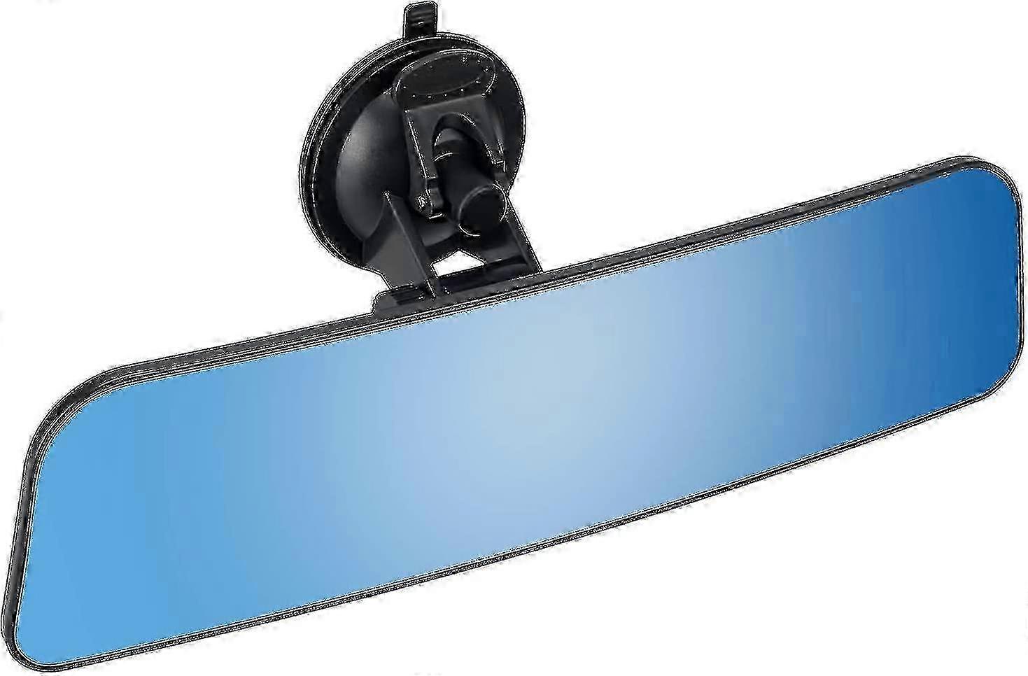 12' Large Anti Glare Rear View Mirror With Suction Cup, Stick On Universal Frameless Inside Rearview Blue Mirror With Panoramic Wide Angle M