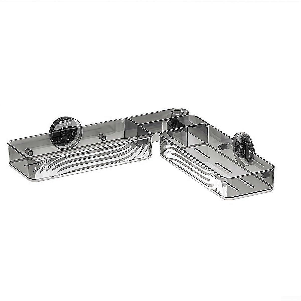 Space Saving Suction Cup Corner Rack Gray For Bathroom And Kitchen Organization