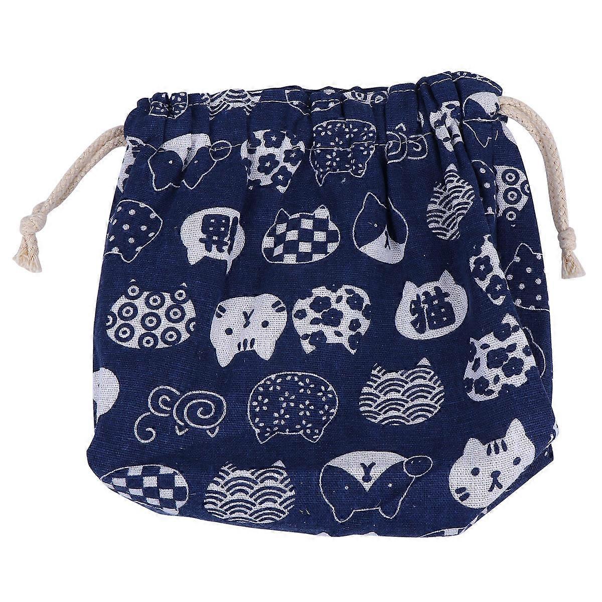 Lunch Bag Women Pull String Waterproof Double-layer Thickened Blue 27x19cm 1Pc