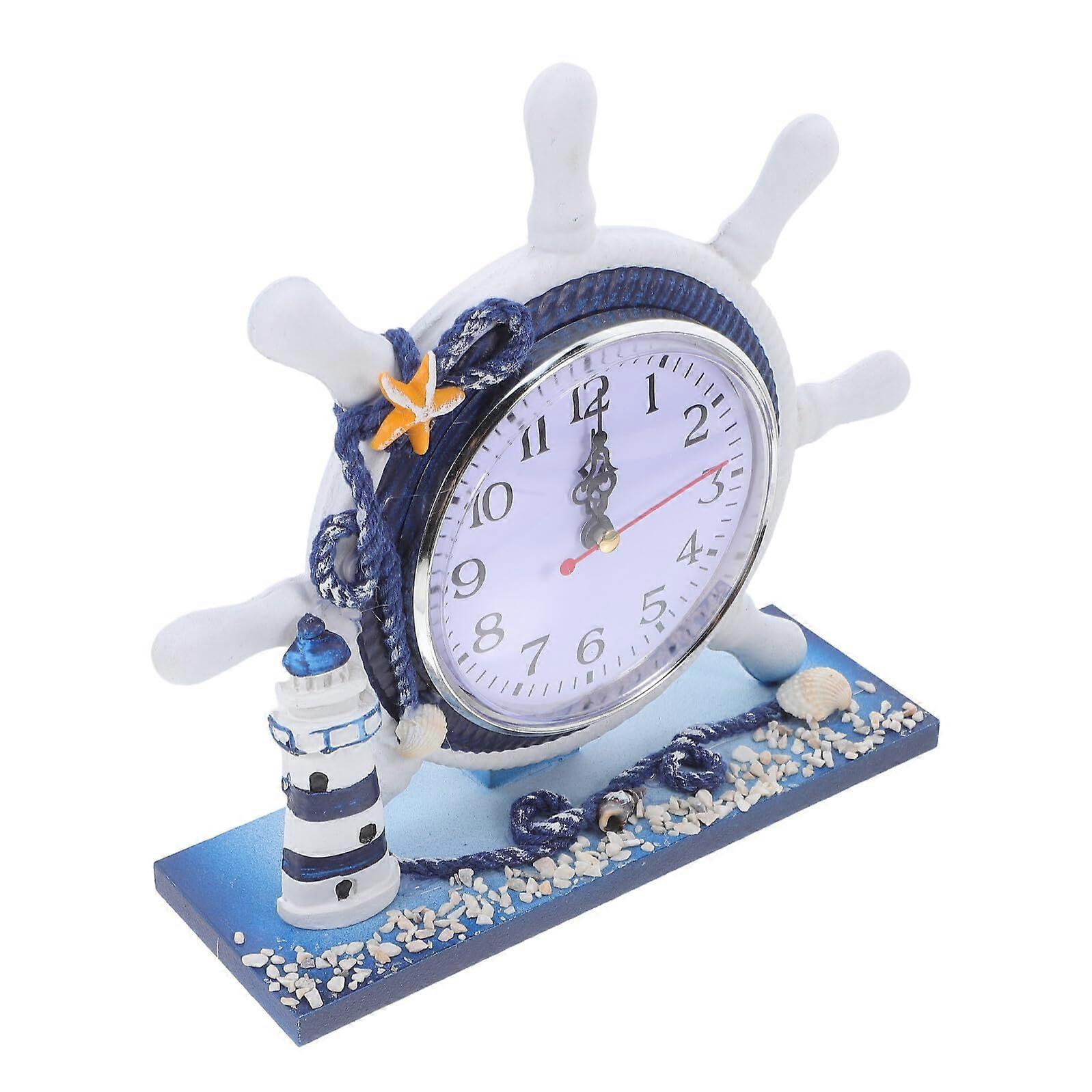 Lighthouse Desk Clock Silent Ocean Theme Mediterranean Home Office Decor