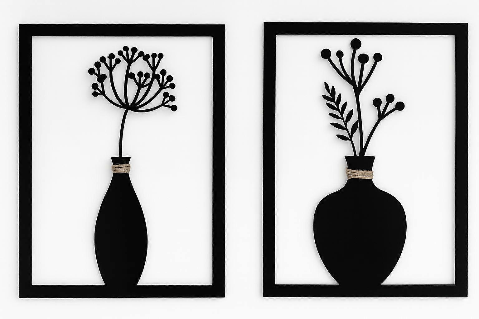 Wandbild Blumenvase Leni Mila Metall 2er Set schwarz