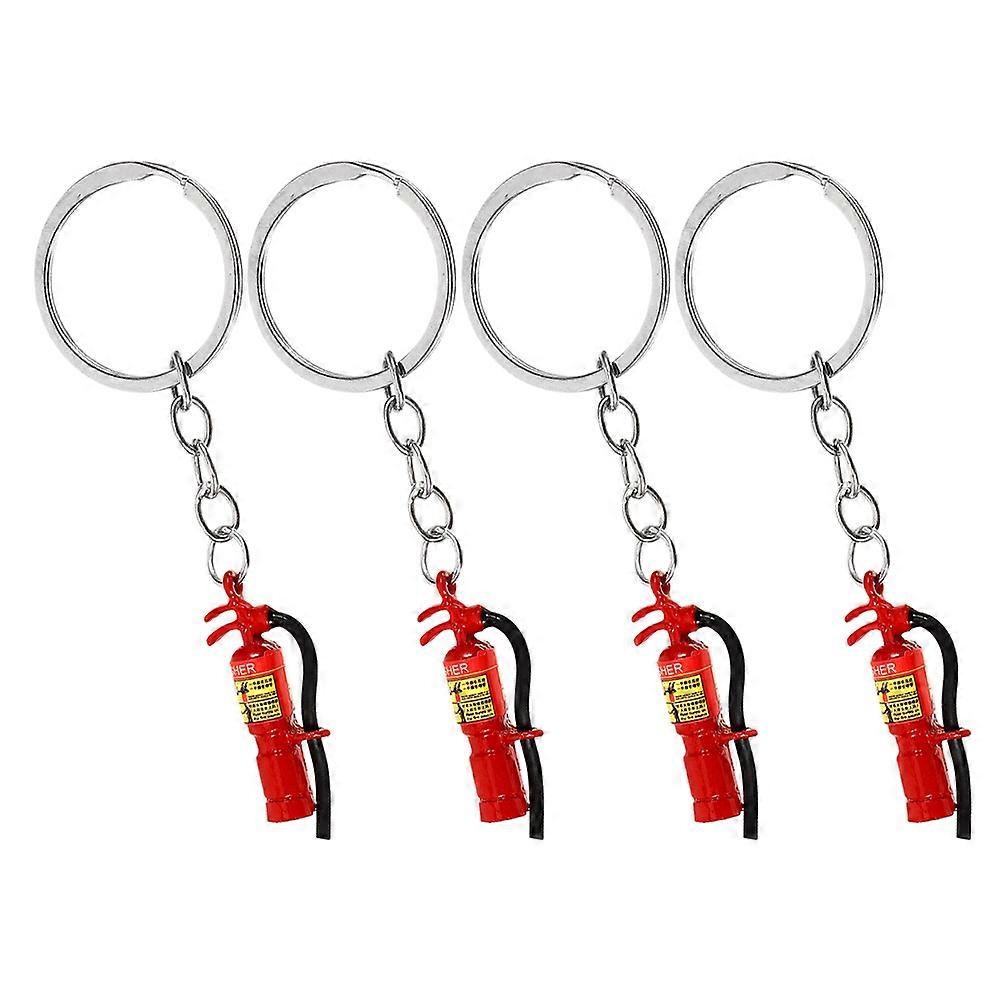 Firefighter Key Chains Extinguisher Pendant for Hanging Keys 4Pcs Red Metal