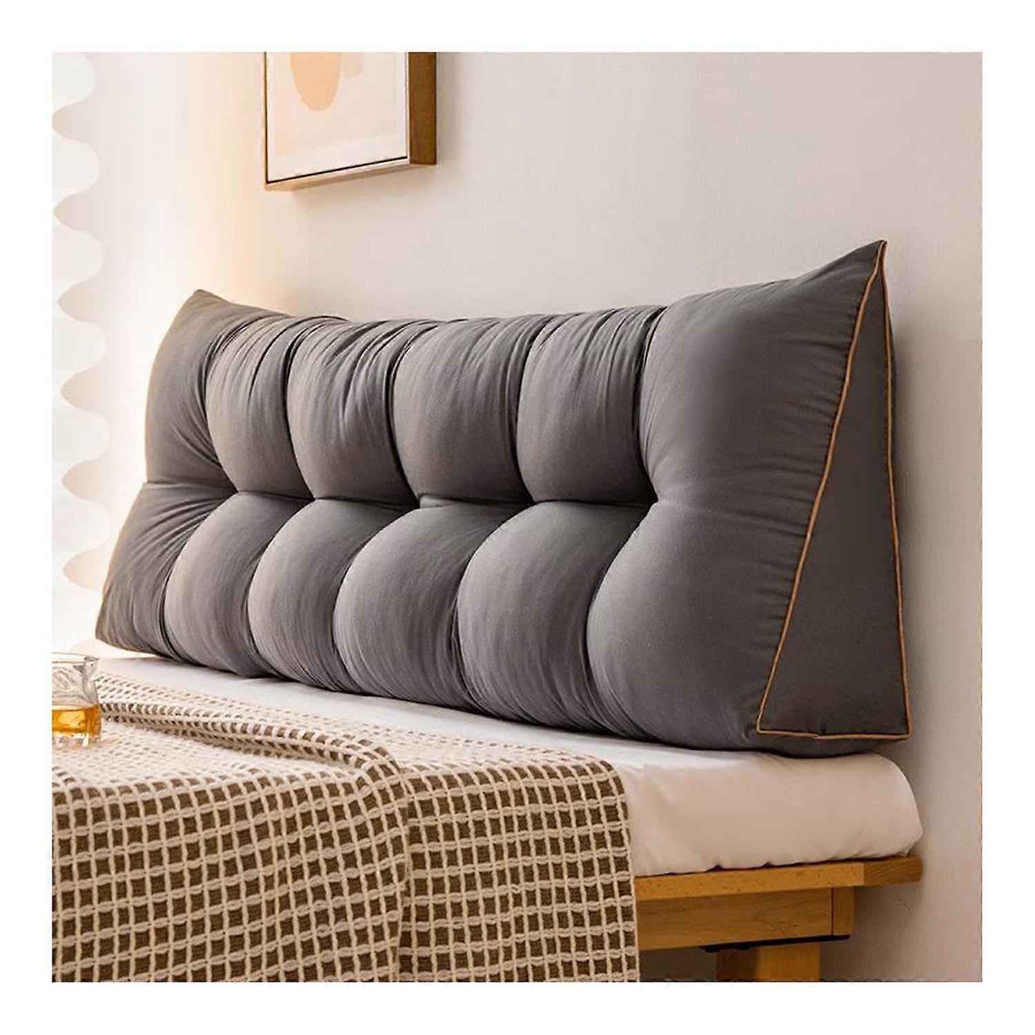 Large Wedge Headboard Pillow for Bed Back Support, Ergonomic Reading Cushion with Washable Cover, 2M Dark Grey