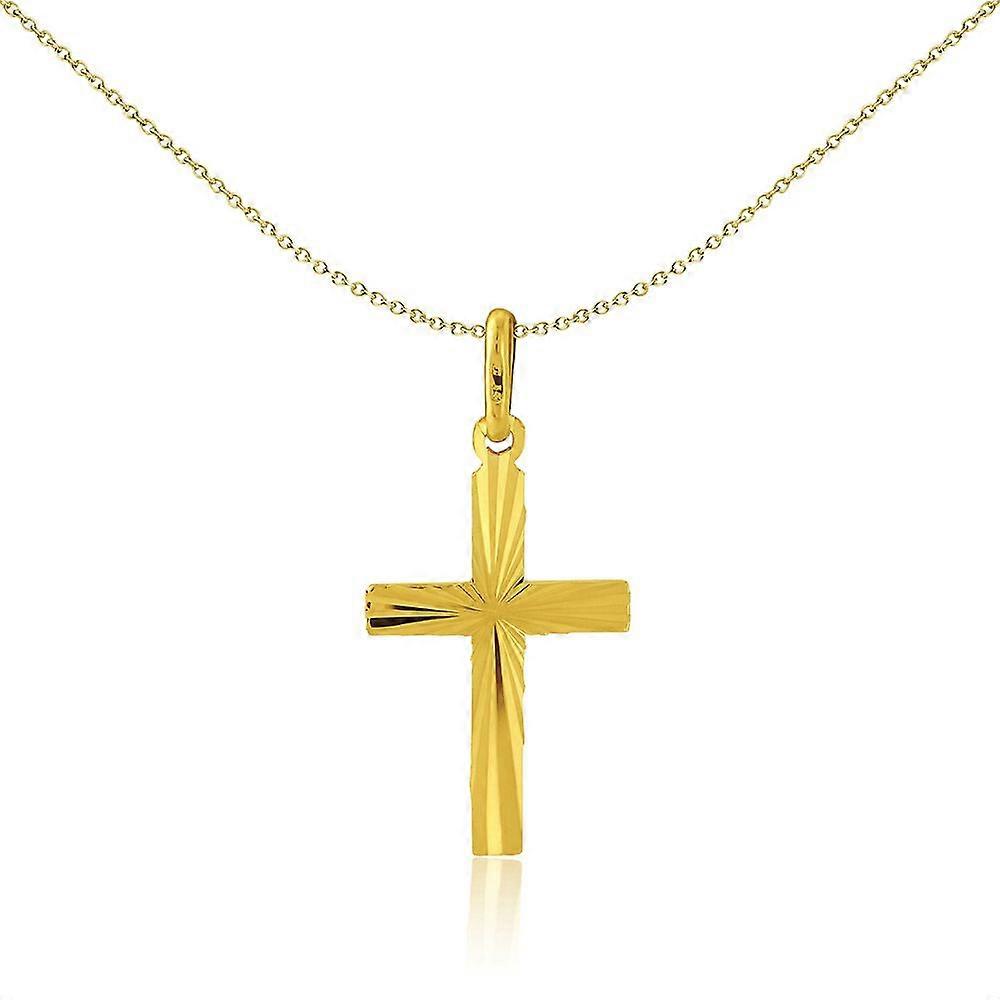 Jewelco London 女士 9 克拉黄金钻石切割阳光阳光十字架吊坠 12x25mm