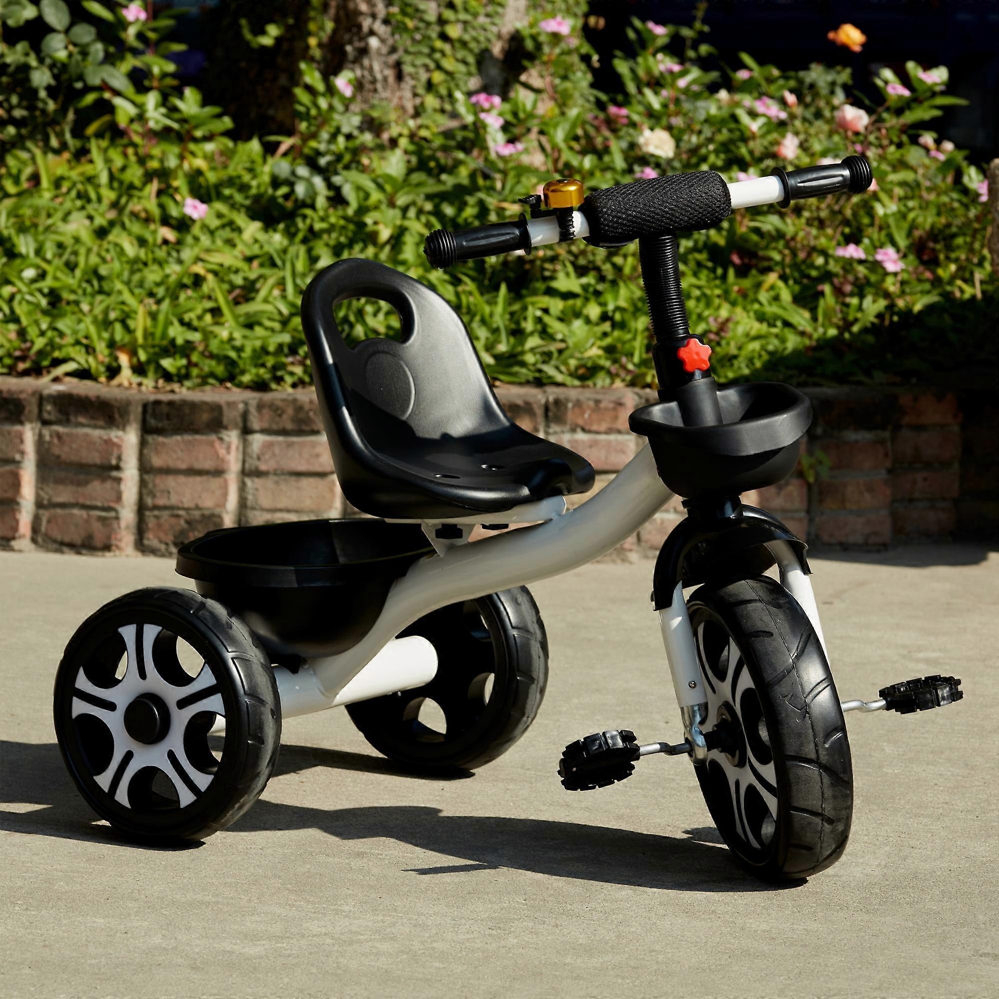 Myriann Toddler Tricycle with Front and Rear Baskets, White