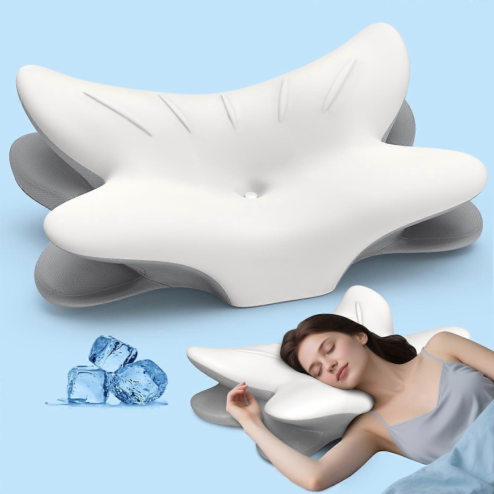 Cervical Neck Pillow with Ergonomic Contour Support, Cooling Memory Foam for Side and Back Sleepers