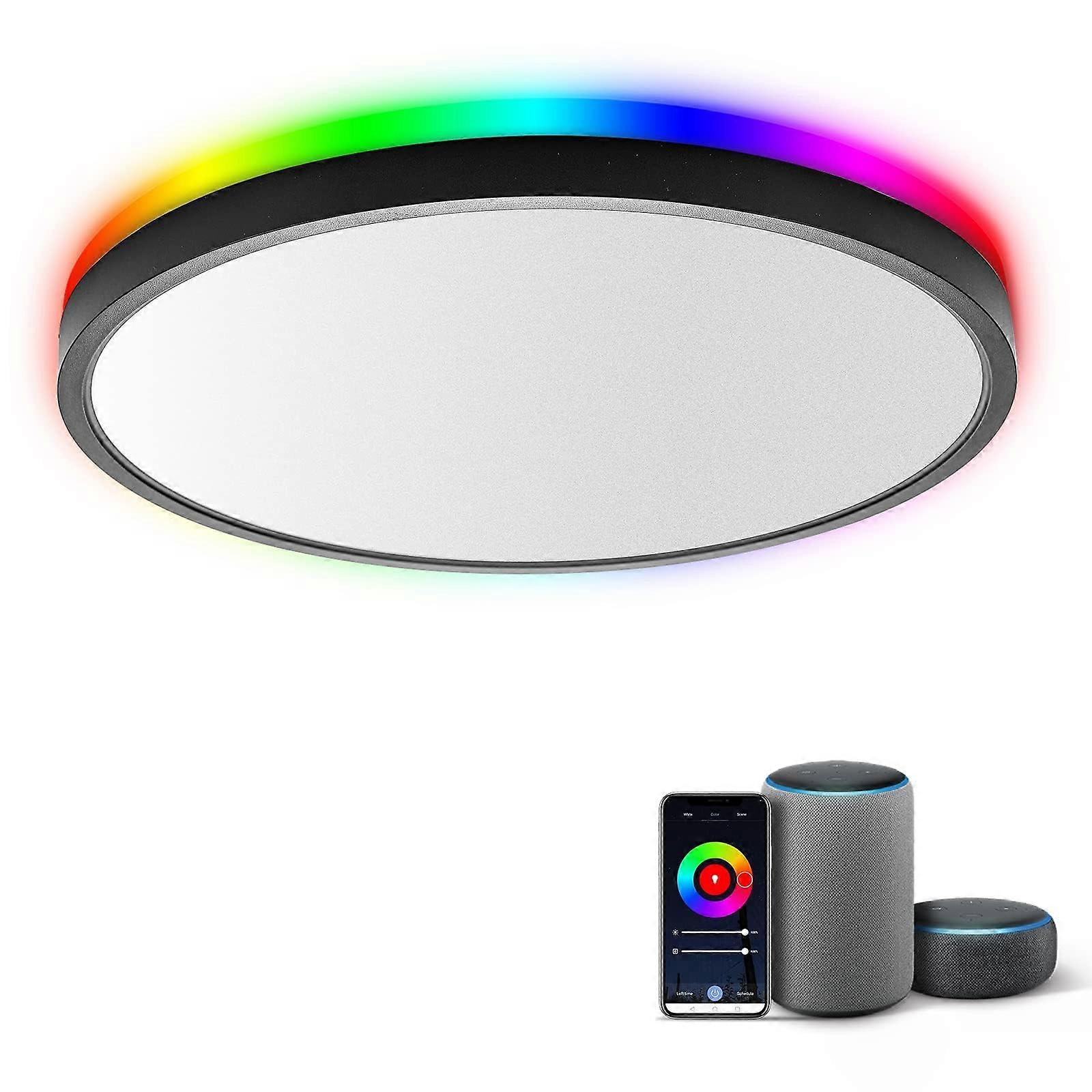 Smart LED Ceiling Light Flush Mount WiFi Alexa Compatible, Dimmable RGB Backlight, 12 Inch Black