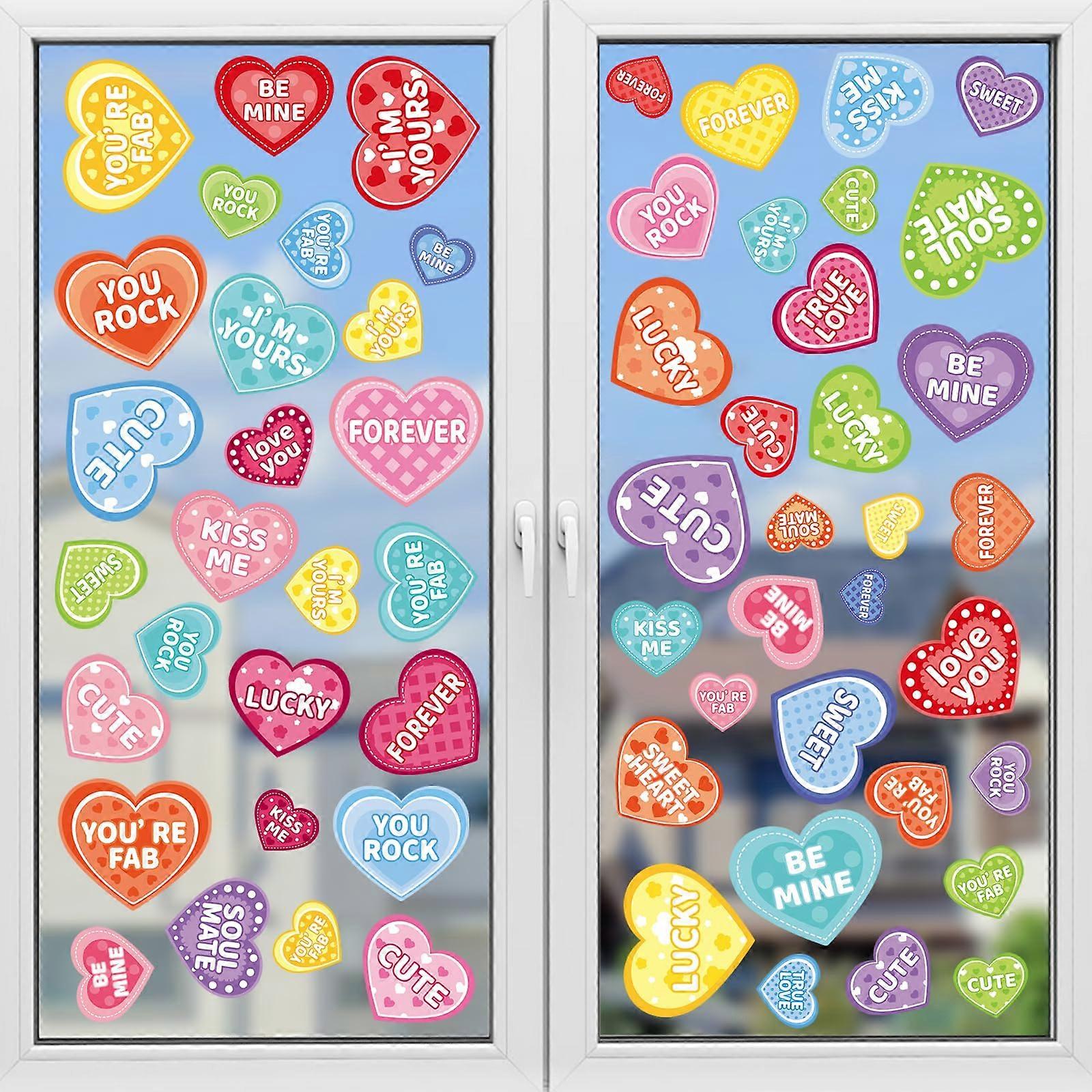 70Pcs Valentine's Day Window Clings, Reusable DoubleSided Heart Stickers for Glass Windows