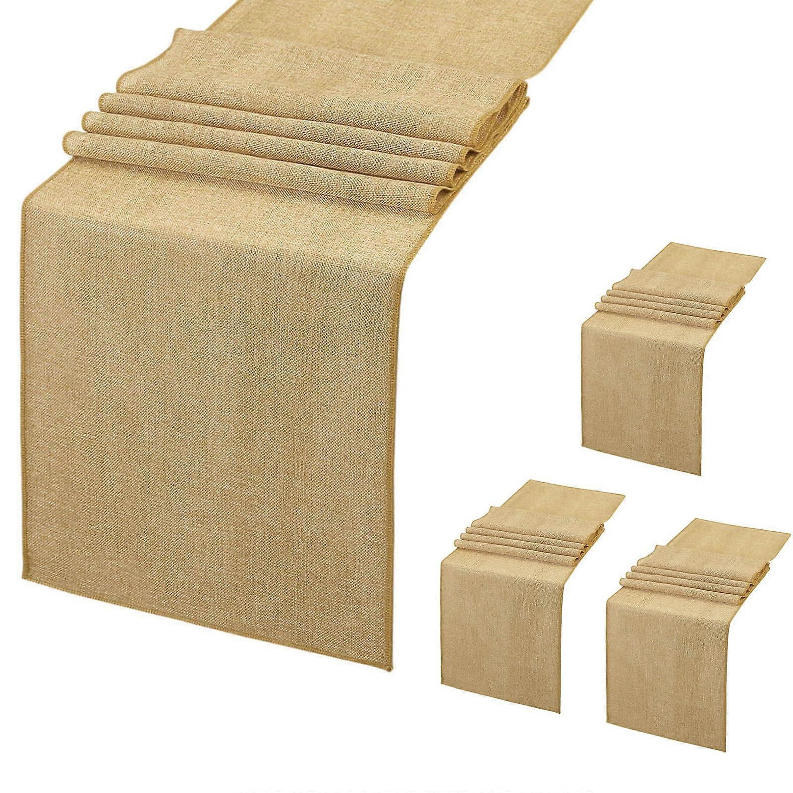 4 Pieces Burlap Table Runner 13x108 Inch Khaki Rustic Farmhouse Jute with FrayResistant Edges
