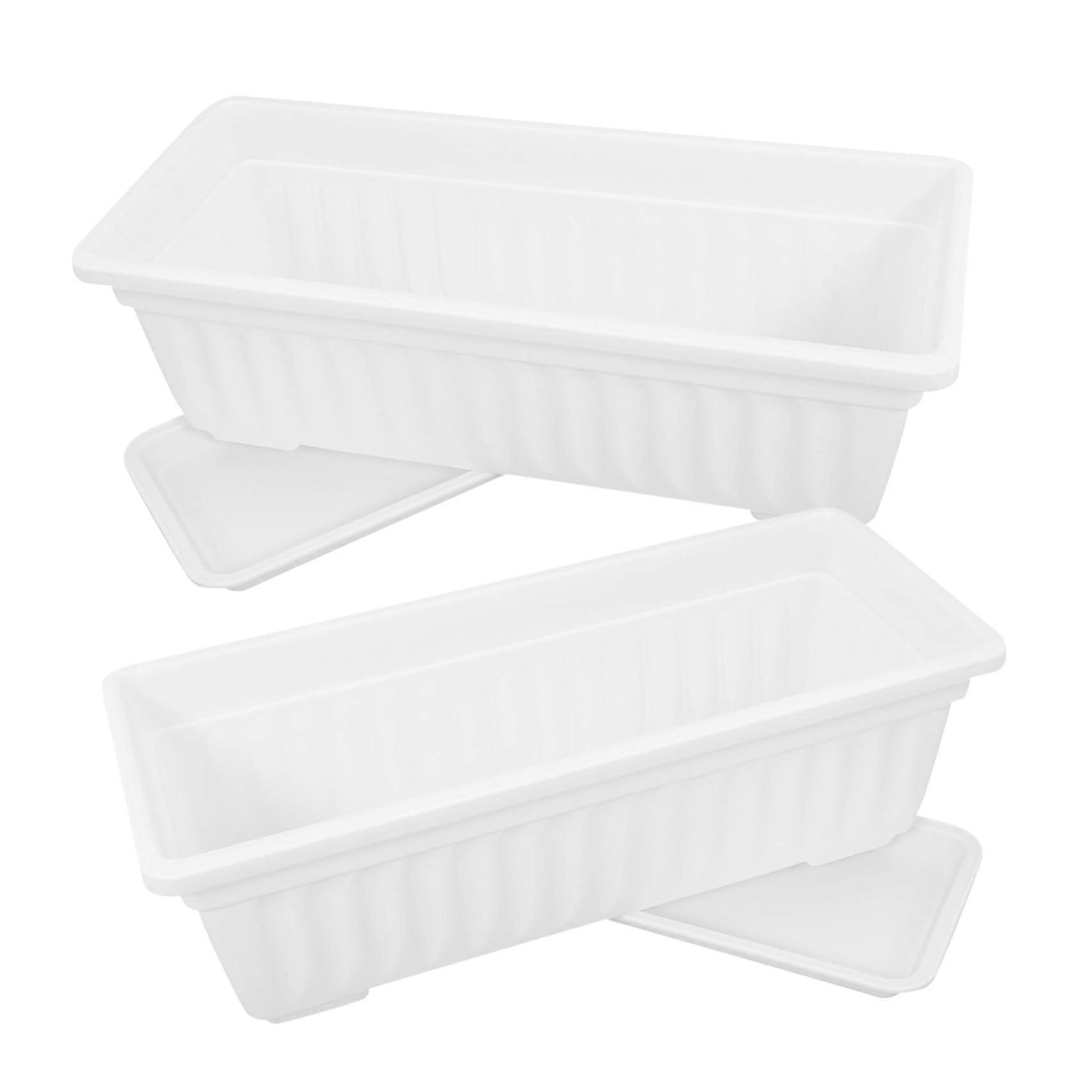 2pcs Rectangular Plastic Plant Pots with Trays, Durable Drainage Planters for Balcony and Patio