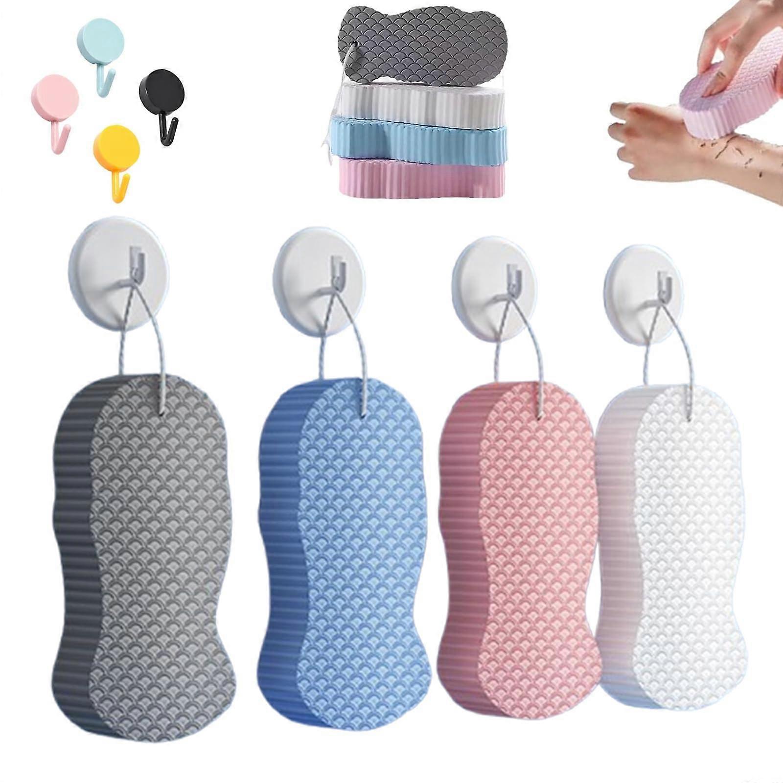 Magic Exfoliating Bath Sponge 4 Pack, Soft PVA Body and Face Scrub with Gentle Deep Cleansing