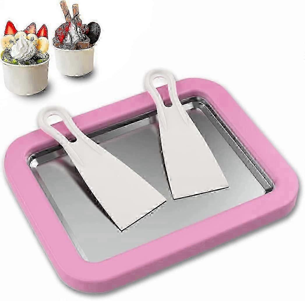 Pink Ice Cream Roll Maker Machine with 2 Spatulas for Home