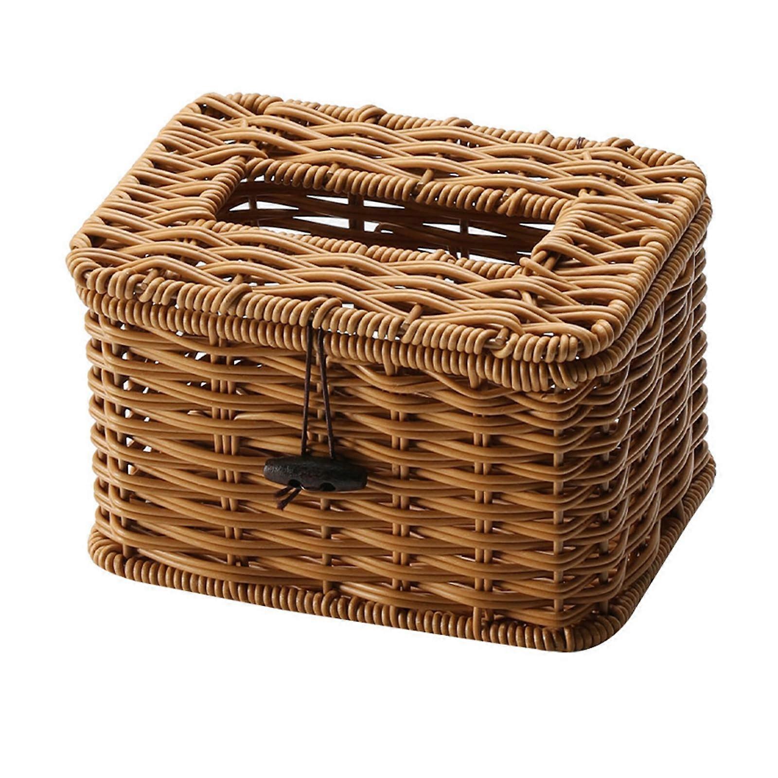 Rattan Tissue Box Cover Rectangular Woven Design with NonSlip Base for Stylish Home Décor