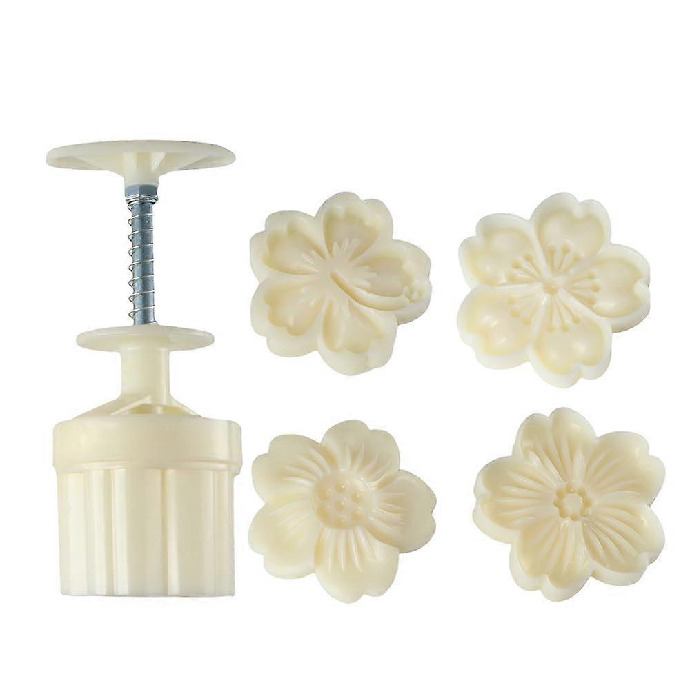 Mooncake Mold Set 4pcs Cherry Blossom Pattern Spring Loaded Press 75g Food Grade ABS Cookie Cutter