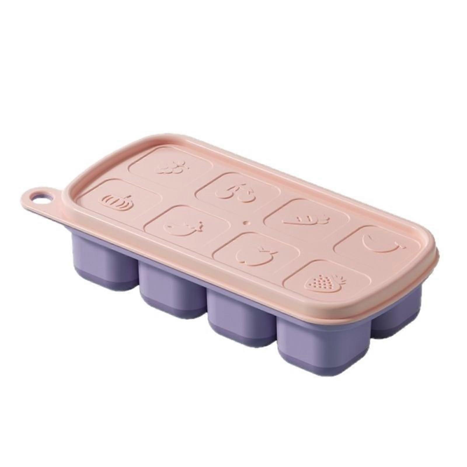 Silicone Ice Cube Tray with Lid, Stackable 8 Grids Lavender, Easy Demolding and Odor Prevention