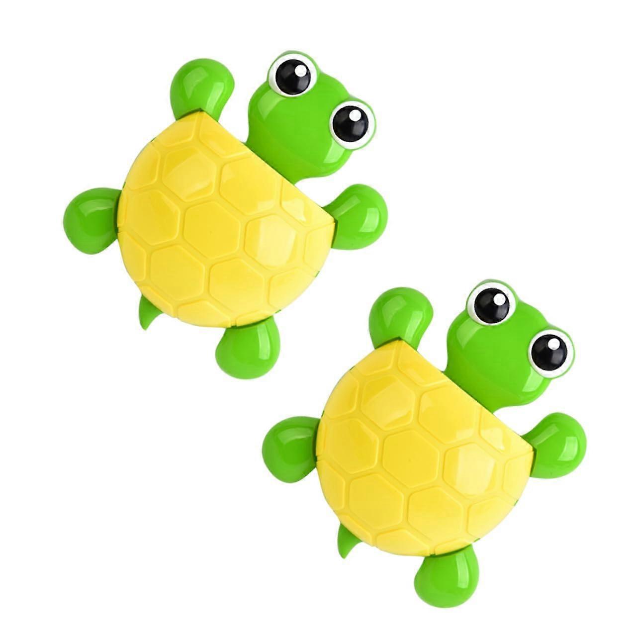2pcs Cute Turtle Toothbrush Holder with Suction Cups Wall Mounted Bathroom Toothpaste Organizer Yellow