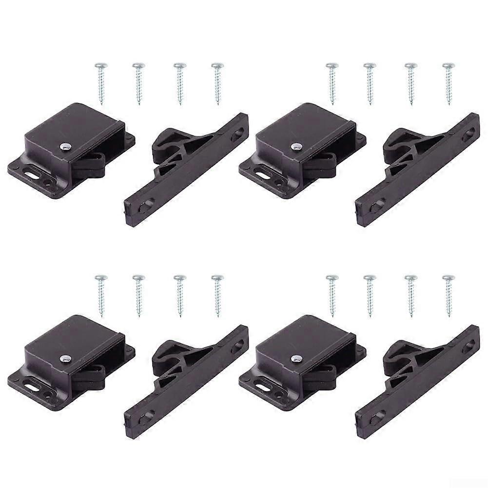 RV Cabinet Latch and Drawer Catch Safety Lock Set, ABS Side Install, Secure Closure, 4 Pack Black