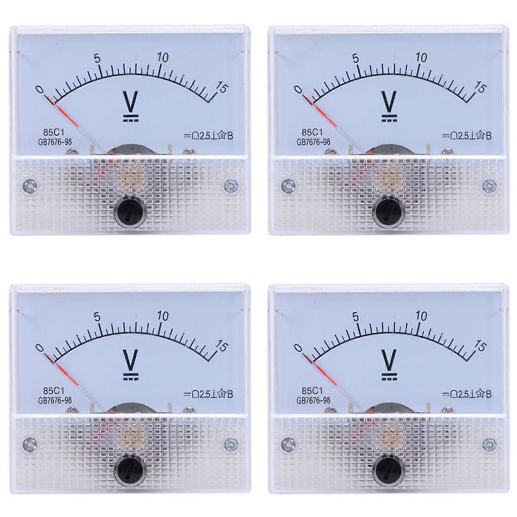4X Pointer Type DC Voltmeter, 85C1 DC 0-15V Mechanical Analog Voltage Panel Meter