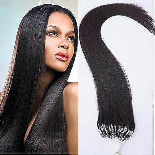 22 Inch Micro Ring Loop Human Hair Extensions 100 Strands Natural Black Straight Reusable