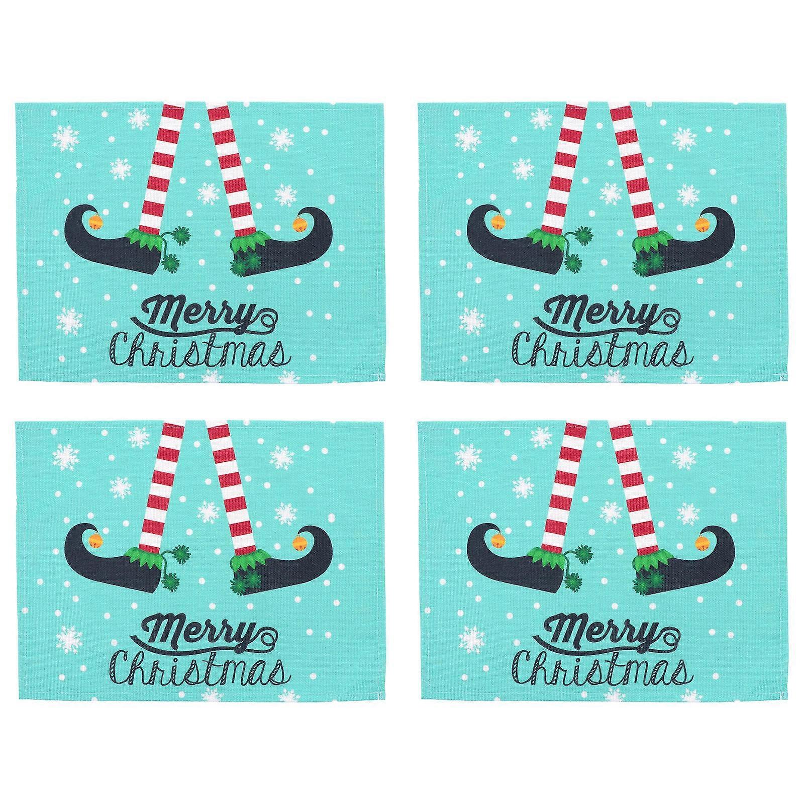 Christmas Table Mat Cotton Linen for Table Use Featuring 4Pcs Xmas Design