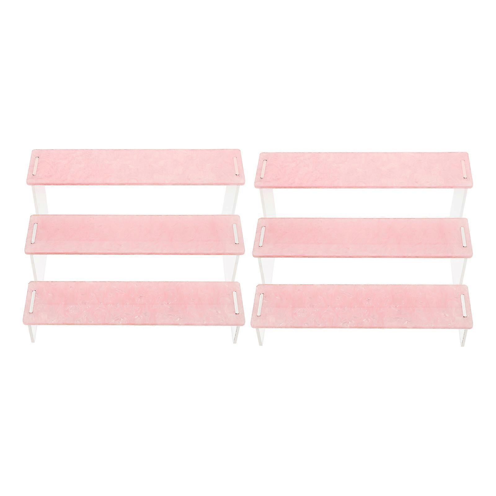 Pink Acrylic Riser Display Stand for Storage Use with 10Pcs 3-Tier Design