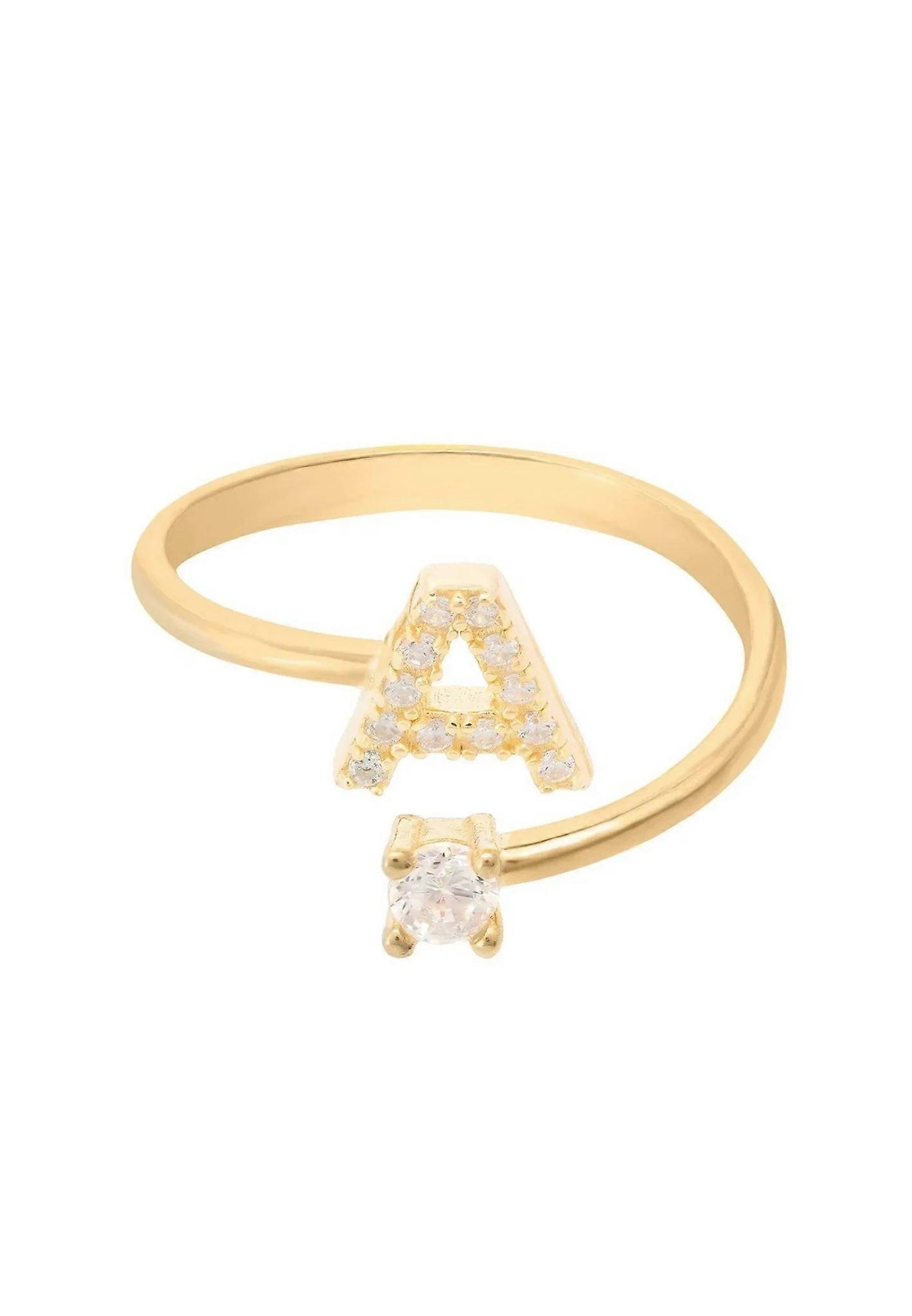 Latelita Women's 925 Sterling Silver Initial Ring with 22ct Gold Dipped and White Cubic Zirconia - Average size 6 (M) for Women