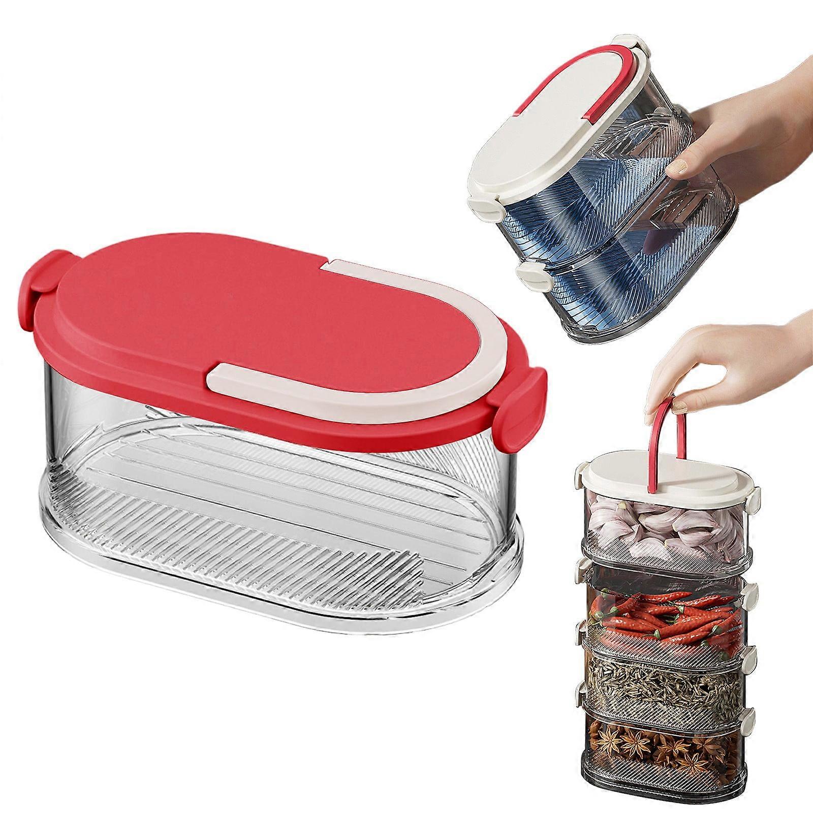 Multi-layered Airtight Spice Storage Box, Transparent Stackable with Lock Lid, Compatible with Kitchen Organization (Red, 1 Layer)