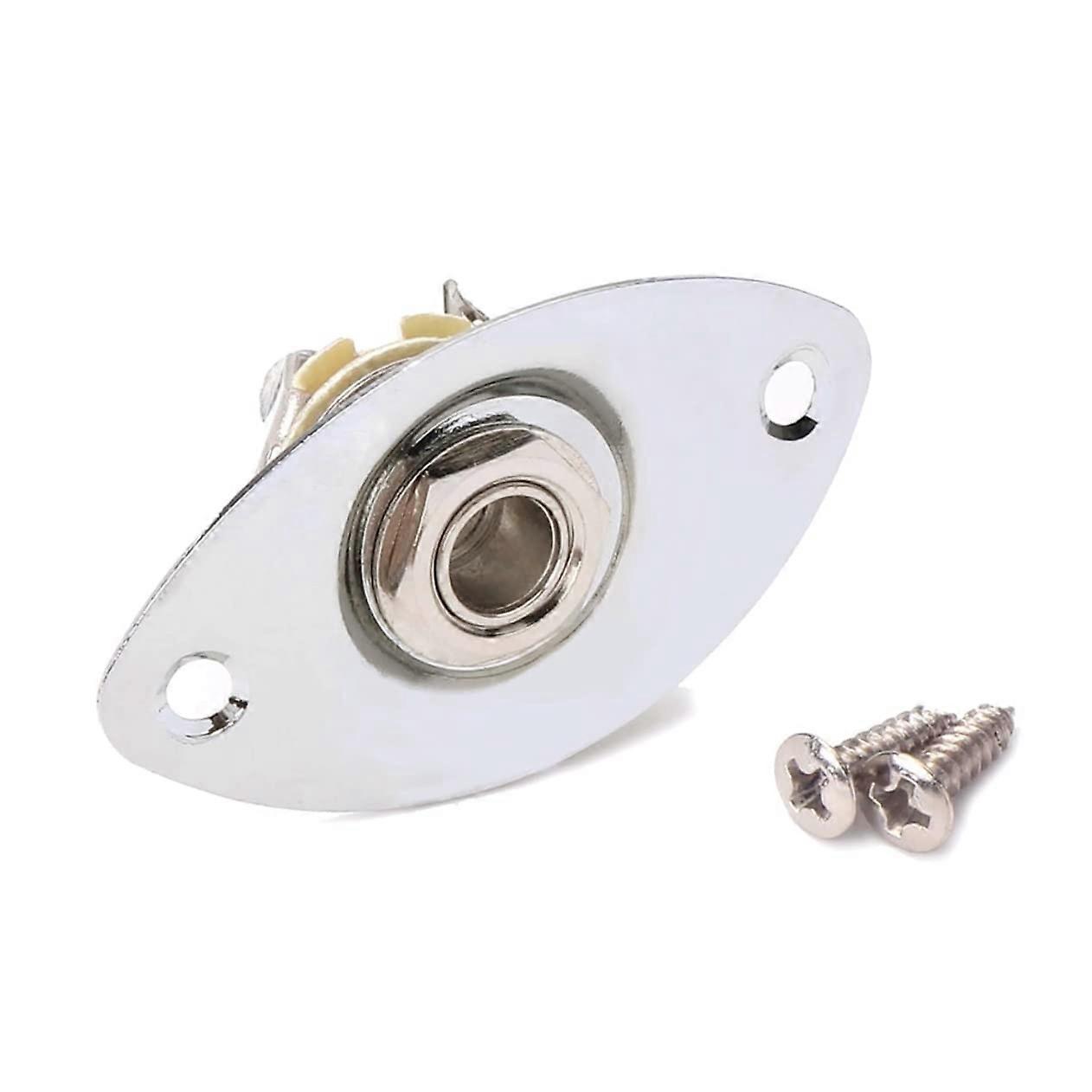 Chrome Oval Guitar Input Jack Socket with Mounting Screws for Electric Guitar Pickup