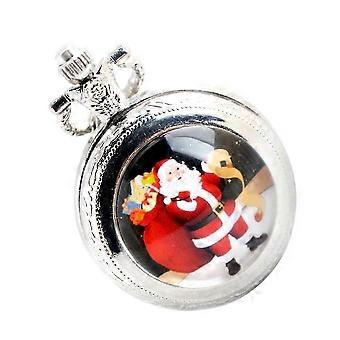 Vintage Pocket Watch with Zinc Alloy Material and Xmas Pattern for Decor Use Silver Color