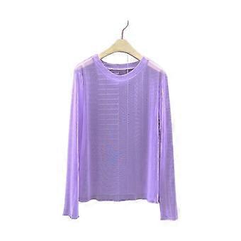 Women UV Protection Tops, Round Neck Long Sleeve Loose Fit, Quick Dry See-through Mesh Blouse - Beach Swim Cover Up